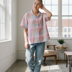 Bobbie Brooks Pastel Plaid Button Down Shirt